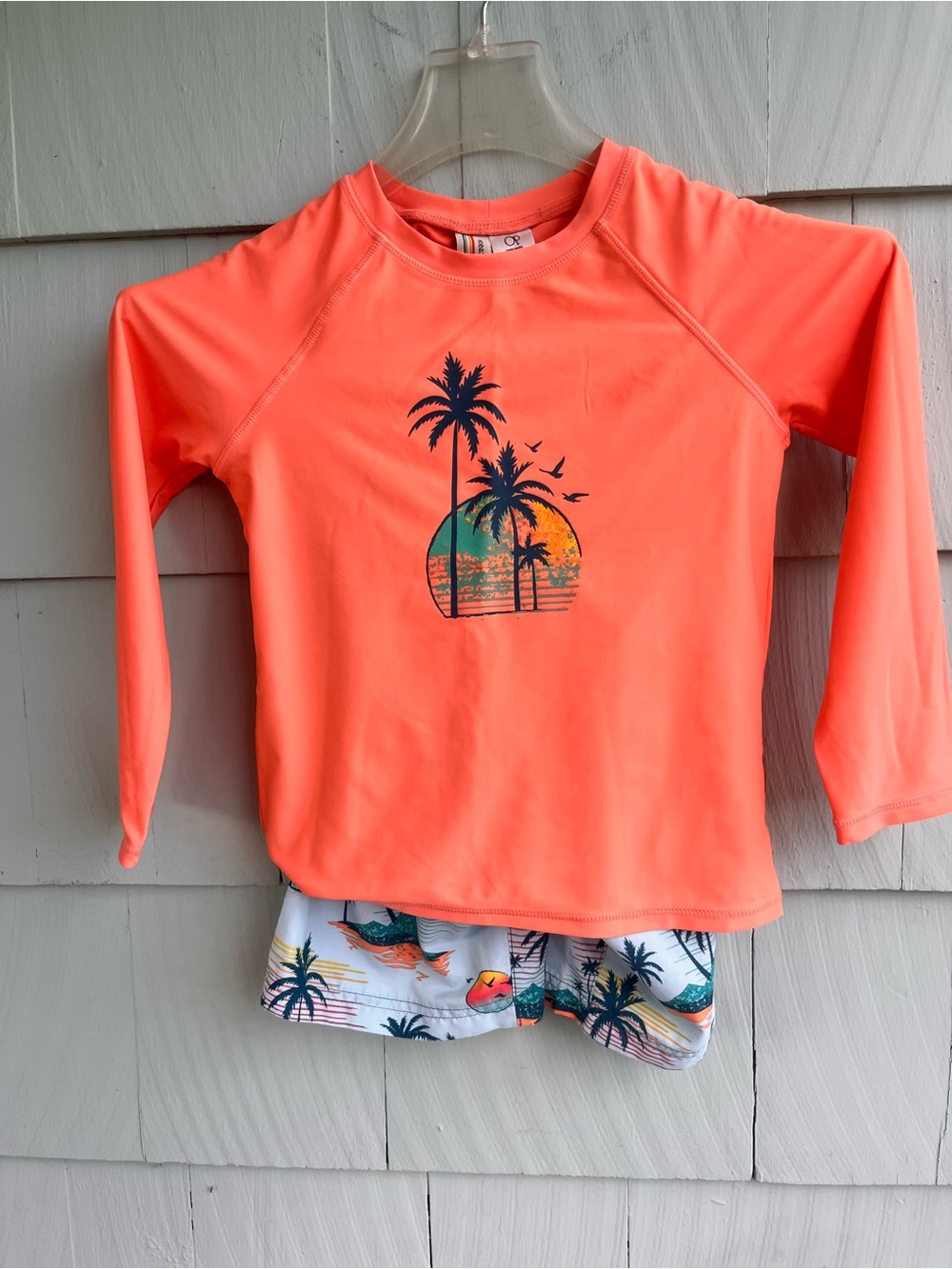 OP Kids Coral-Orange Palm Rash Guard Swim Set